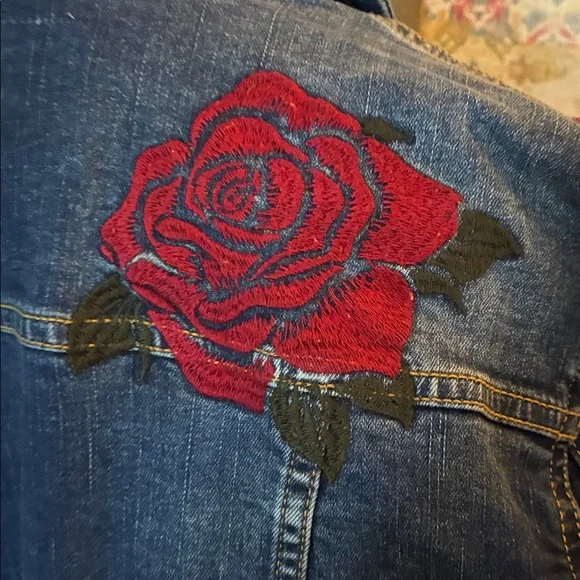 LuLaRoe Blue Stretchy Embroidered Jean Jacket Small - Picture 8 of 8